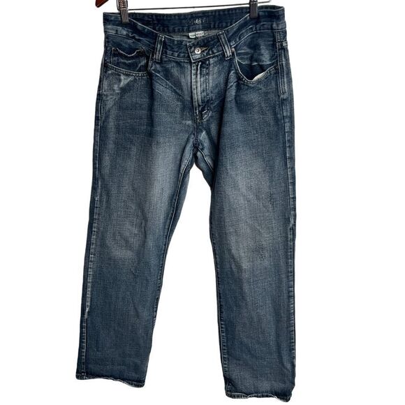 Flypaper Jeans Mens 33x31 Blue Denim Distressed Straight Leg Embroidered Pockets - Picture 4 of 11